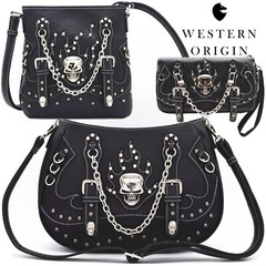 Gothic Flame Skull Handbag Punk Purse Women Shoulder Bag Crossbody Wallet Black
