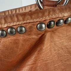 Double D Ranch Leather Studded Shoulder Bag Tote Burnt Orange Brown Patina FLAWS
