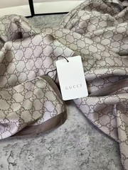 GUCCI SCARF SHAWL AUTHENTIC 100% SILK BEIGE BROWN CLASSIC LOGO LIGHT WEIGHT