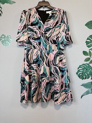 Adelyn Rae Jungle Printed Flutter Sleeve V-Neck Chiffon Mini Dress Muti Size L
