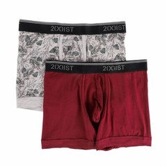 2(X)IST Mens Boxer Briefs M or L 2 Pack Red Pine Print Cotton Stretch Logo Waist