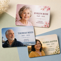 Custom Memorial Photo Wallet Card Personalized Name Dates PVC Sympathy Keepsake