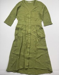 Soft Surroundings Shirt Dress Womens Small Green V Neck 3/4 Sleeve Maxi Gauze