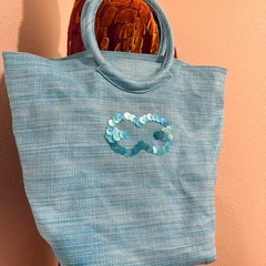 2000s Y2k Escada Island Kiss blue sequin tote bag blue sequin infinity symbol
