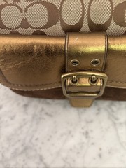 COACH Signature Metallic Brown Gold Shoulder Bag Y2K Detachable Strap Auth