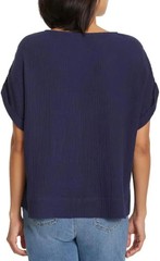 Gloria Vanderbilt Women’s Short Sleeve Cotton Gauze Pullover, Navy, Large, New