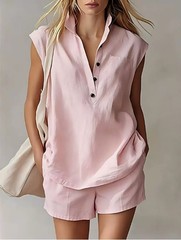 Women’s 2 Piece Outfit Sleeveless Shirt and Shorts Set Casual Summer