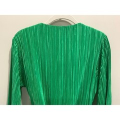 Glamorous Green Pleated Wrap Dress Long Sleeve Tie Waist Mini