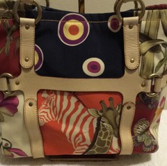 Salvatore Ferragamo Safari Animal Print Handbag in Graphic Nylon (10.6″ x 9.44″)