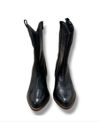 Frye Womens 7 Black Leather Western Mid-Calf Boots Pointed Toe Zip Pull Strap