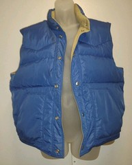 VTG 80s Pacific Trail Reversible Down Vest Tan/Blue Nylon Poly Cotton L