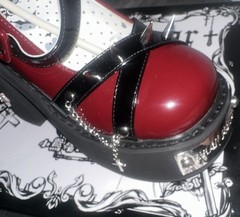 Bad Bear Women’s Red/Black Platform Mary Jane Buckle Ankle Strap Chain Studs 4