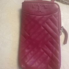 Tory Burch Alexa Phone Crossbody Bag Fuchsia Pink Leather Quilted Chain Strap