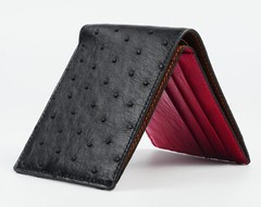 Genuine Ostrich Black/Red Bifold Leather Wallet Men’s Skin Wallet Handmade