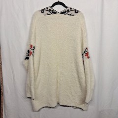 OCEANUS Cozy Floral Open Cardigan Sweater Shawl Large Red Black Cream Large