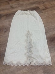Unique Ivory Nylon Half Slip Lace Trim Solid Regular Size M Hand Wash Only