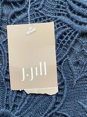 J Jill Shirt Womens Large Deep Blue Crochet Embroidered Boho Blouse Linen NWT