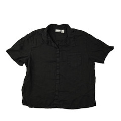 Chico’s Linen Button Up Shirt Women’s 2 Black Short Sleeve Beach Minimalist