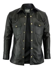 Men’s Casual Vintage Black Genuine Real Lambskin Leather Shirt Button up Jacket