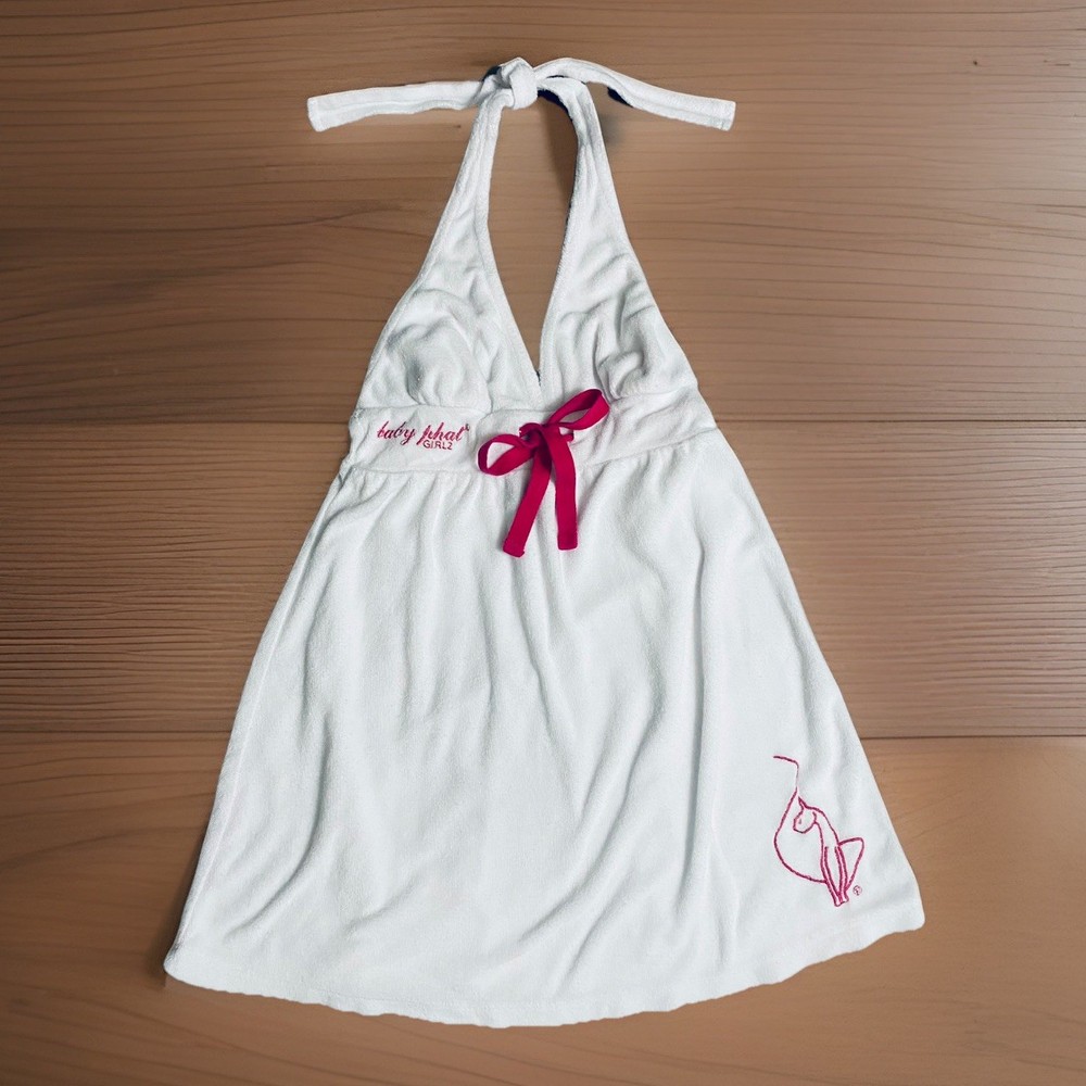 Y2K Baby Phat Girlz Size 5 Dress Terry Cloth Halter Babydoll Swim Cover-up White