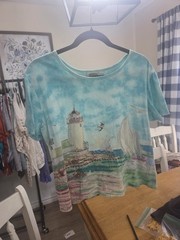 collections ETC Women’s L Blue Tie-Dye Nautical Sea Life Cotton Knit Tee