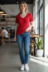 Cyrus Essentials Women Ribbed Short Sleeve Top, V, Scoop, & Crew Neck
