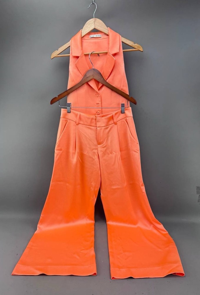 Alice + Olivia Womens Coral Amber Satin Collared Vest Suit Size 2 Pants Size 4