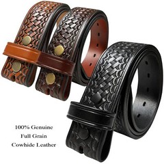 Basketweave One Piece Full Grain Cowhide Leather Belt Strap 1-1/2″(38mm) Wide