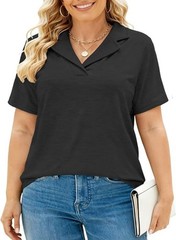 Plus Size Polo Shirts for Women V Neck Collared Casual Short Sleeve Tops Summer