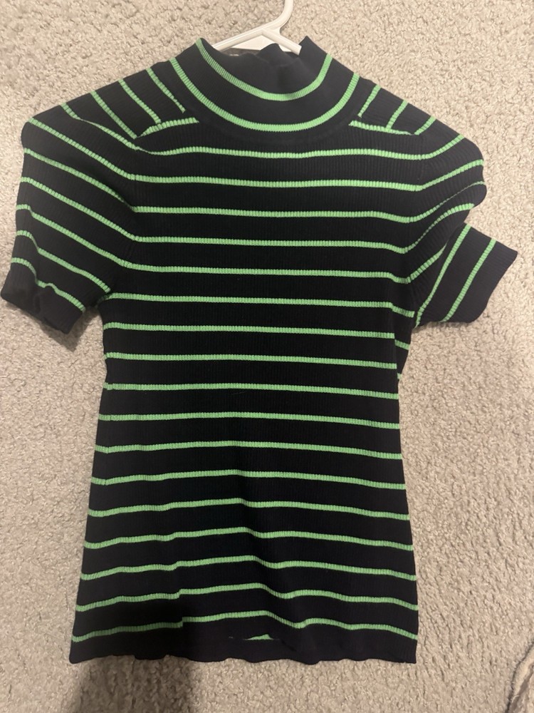 Free Assembly Navy And Green Striped Mock neck Shirt Size S
