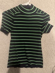 Free Assembly Navy And Green Striped Mock neck Shirt Size S