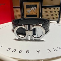 NWT Ferragamo Luxury Embossed Gancini Leather Belt 120cm 3.5cm Wide Business