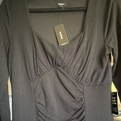 Express Women’s Black Solid V-Neck Long Sleeve Sheath Midi Dress Size S