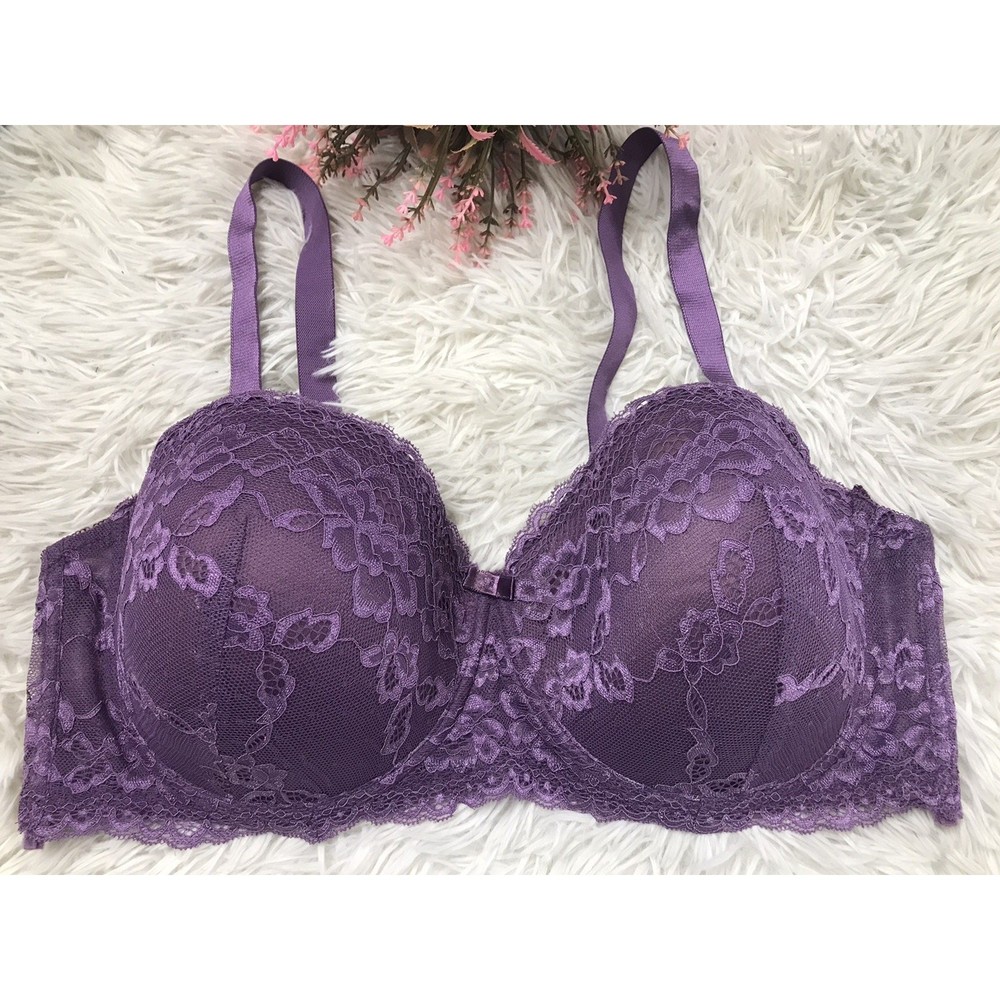 PLUS SZ WOMEN’S Purple Black fuchsia by Secret Lace Full Coverage Bra 44C UW
