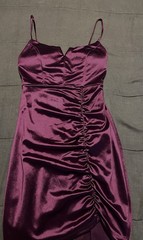 City Studio Purple Satin Ruched Bodycon Mini Dress Sweetheart Neckline XS