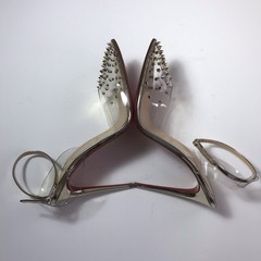 NEW Christian Louboutin Spikoo 100 Clear PVC Silver Leather Spike Heels 41.5