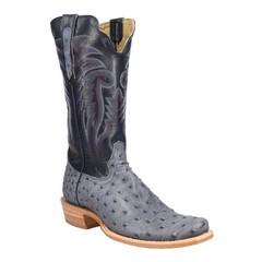 R. Watson Boots Full Quill Ostrich Embroidered Square Toe Cowboy Mens Blue Casu