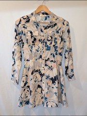 Yumi Kim Floral Silk Mini Button long sleeve shirt Dress Cream, Navy, Peach