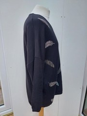 Frank Usher Jumper V Neck Stud Leaf Design Long Sleeves Black bxv Size L/XL