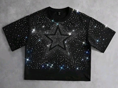 New Men Luxury Diamond Star Rhinestones Fashion Black T-Shirt High Quality