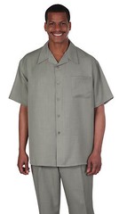 Men’s 2pc Walking Suit Short Sleeve Casual Shirt & Pants Set Solid color 2954
