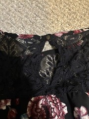 Rewind Women’s Black/Pink Floral Lace V-Neck Long Sleeve Button Blouse