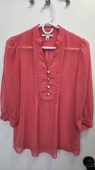Banana Republic Coral Chiffon Sheer Button Pleated 3/4 Sleeve Blouse XS