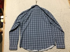 Rugby University Button Shirt Mens XL Stretch Blue Check Long Sleeve Collared