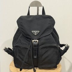 PRADA Nylon Small Backpack Black Triangle Logo Drawstring Flap Buckle Authentic