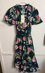 VAMA Women’s Floral V-Neck Short Sleeve Wrap Fit & Flare Midi Dress L MD-2417