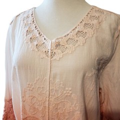 Chico’s Womens Orange Ombre Embroidered Crochet Lace Trimmed Tunic Blouse Size M
