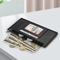 RFID Blocking Slim Credit Card Wallet Holder Change Pouch with Zipper Pocket