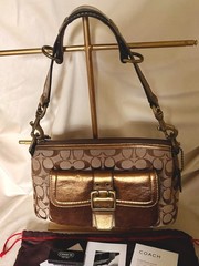 COACH Signature Metallic Brown Gold Shoulder Bag Y2K Detachable Strap Auth