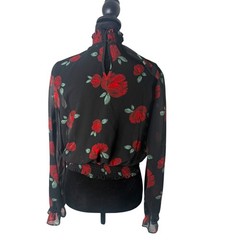 Forever 21 Sheer Top Floral Print Size S Smocked Romantic Feminine Mock Neck